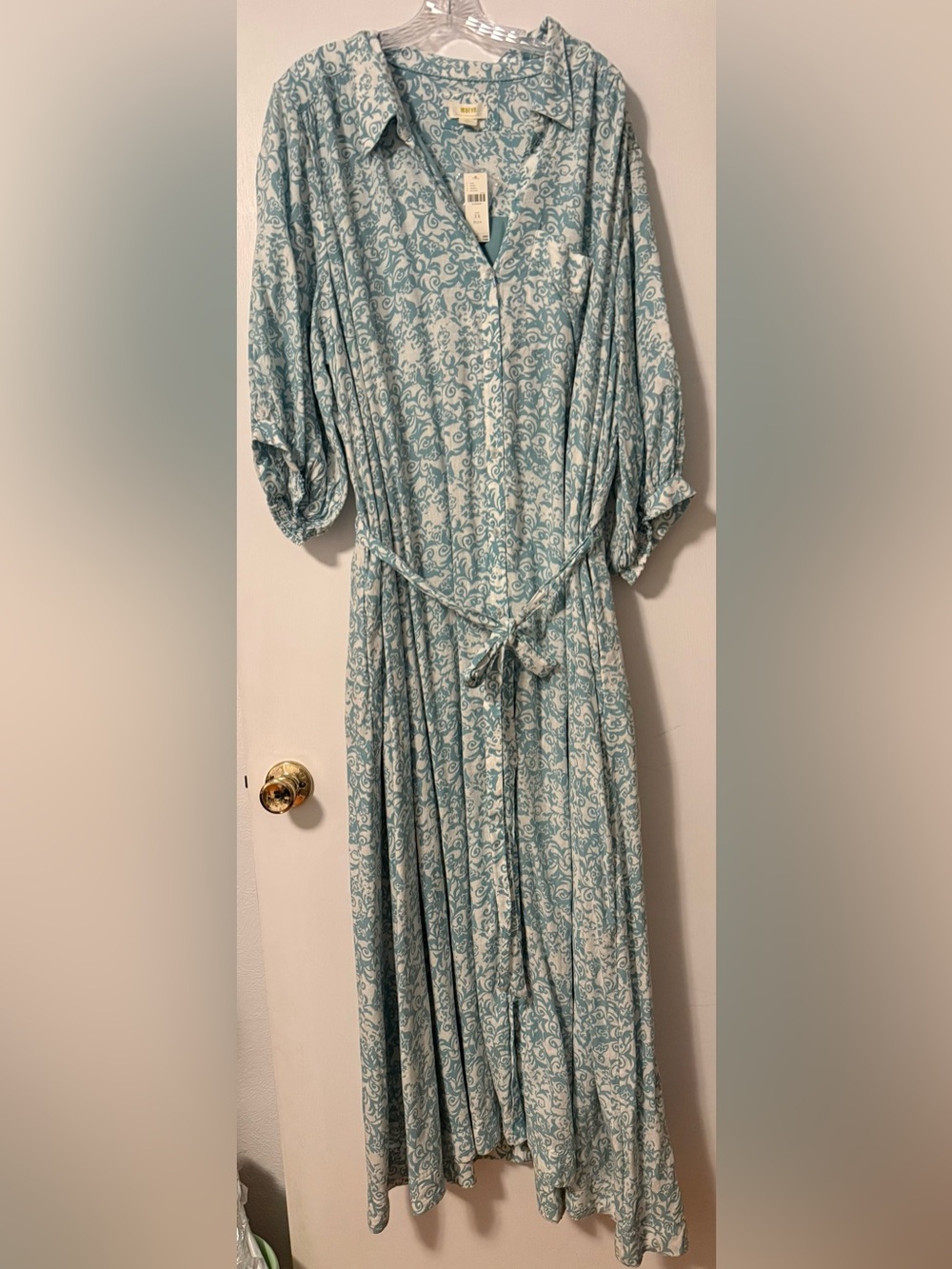 Anthro Anthropologie Maeve Irene Linen Shirtdress Maxi Sleeve 3X Plus Boho Print